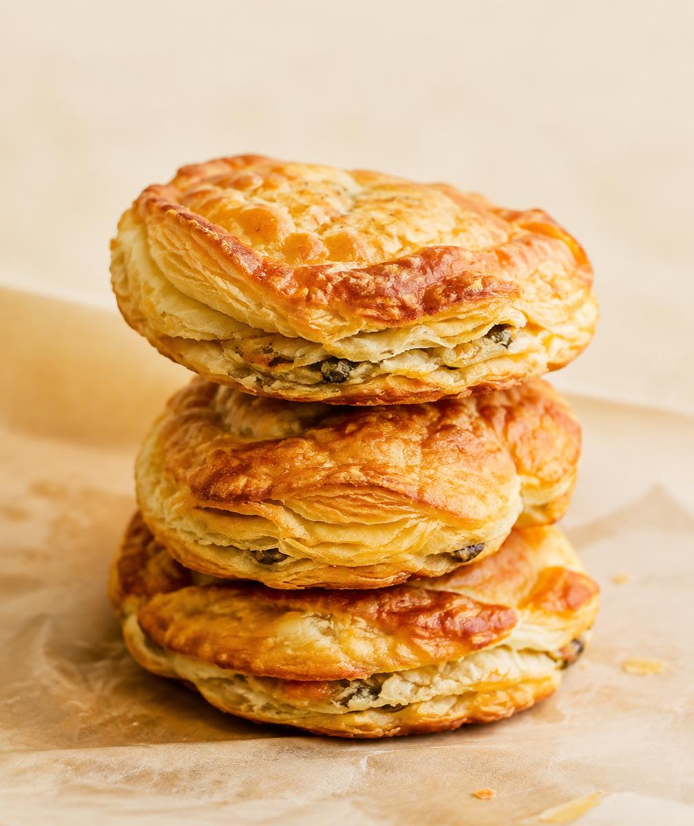 Golden flaky freshly baked patties
